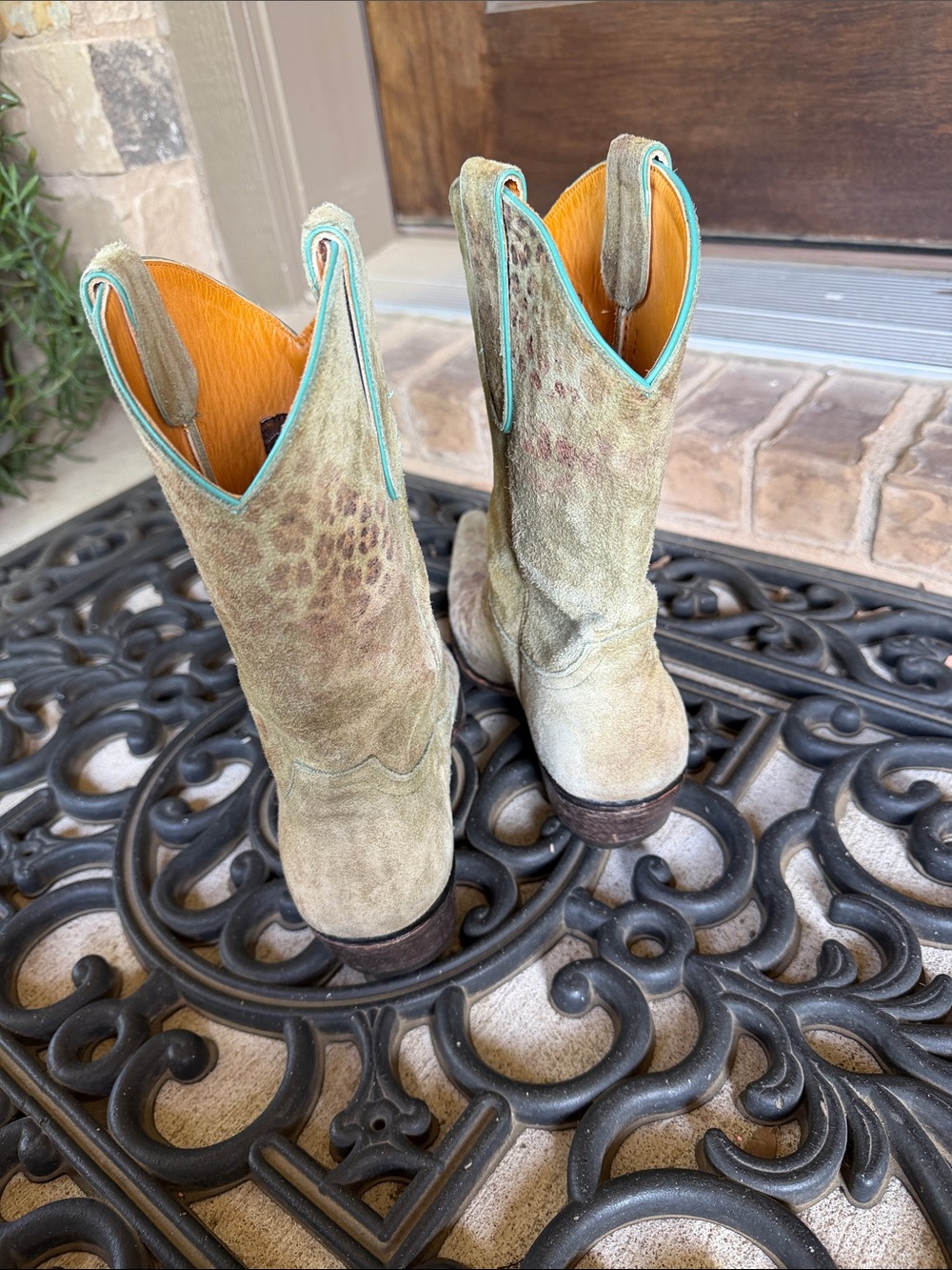 Old Gringo Leopardito Print Cowboy Boots with Turquoise Trim - Picture 4 of 9